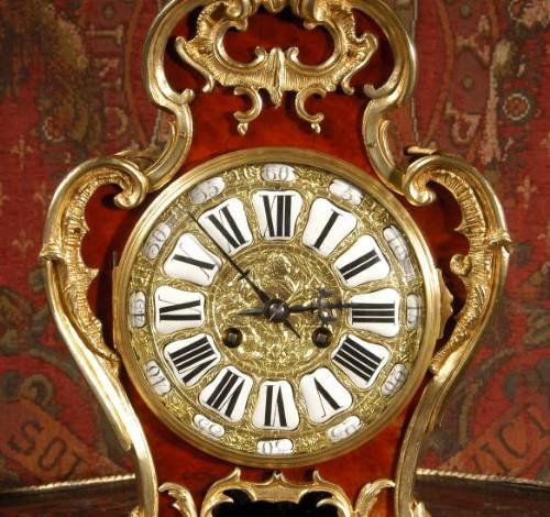 fig 4. ***** SOLD ***** Antique French Red Tortoiseshell Veneer and Ormolu Table Clock by Vincenti